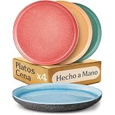 Cosumy Set of 4 Stoneware Dinner Plates &Oslash;26.7 cm &ndash; Handmade Ceramic Plates with Reactive Enamel &ndash; Set of Vibrant Colours, Mic