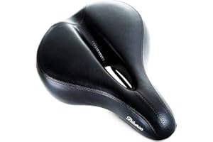 Bikeroo Comfort Saddle for Women & Men - Universal Fit Indoor & Outdoor Bicycles - Center Cutaway for Weight Distribution, Prostate Pressure Relief - Memory Foam
