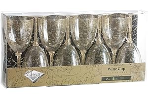 Decor Decorline - 96 x Gobelets à vin en Plastique Rigide de Qualité Supérieure des Verres à Vin - Paillettes Dorées - pour les Mariages et Fêtes, 200 ml - Réutilisables et Stables