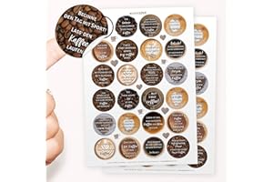 ‎KIPITAN 48 Aufkleber mit Sprüchen rund um Kaffee - CoffeeLOVE Sticker für mehr Kaffeliebhaber und für entspanntes Arbeiten zuhause oder im Büro (2x24 Sticker, 4cm, rund)