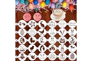 Qpout 30 Pezzi Uova di Pasqua Stencil per Caffè Modelli per Biscotti, Uova di Pasqua Coniglietto Stencil per Pittura in Plastica per Latte Cake Fondente Caramelle Al Cioccolato Regali Decorazione