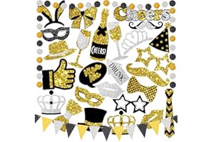‎YBWANLI YBwanli Silvester Foto Requisiten 2024,deko Silvester Party,Contains Black, Gold, Silver, Glitter Banners and Garlands, Multi-Element Classic Combination