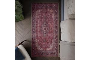 artyrugs Machine Washable Rug, 80x150cm, 75% Recycled Cotton, Short Pile, Non-Slip Backing, Non-Shedding, Suitable for Living Room, Bedroom, Kitchen, Hallway, Office, Aesthetic Crimson Red