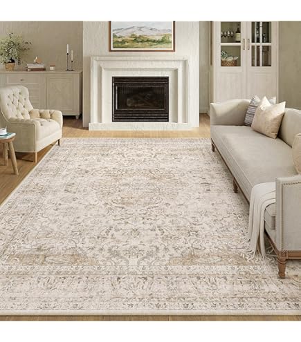 INOVADAY Machinewasbare Tapijten 120x180 cm Vintage Boho Vloerkleed Laagpolig Antislip Tapijt met Print Patroon voor Woonkamer Slaapkamer Huiskontoor Binnenhuis Beige/Blauw/Oranje