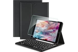 EasyAcc Étui Clavier pour iPad 9ème/8ème/7ème Génération Compatible avec iPad 10,2 Pouces avec Film de Protection, [Français], Étui de Protection pour Clavier Amovible avec Porte-Stylo, Noir
