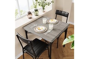 Salutmeuble 3-teiliges Küchentisch-Set, Tisch und Stühle für 2, quadratischer Esstisch aus Metall und Holz mit 2 gepolsterten Stühlen, Esstisch für kleine Räume (Grau 2)