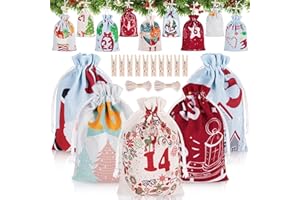 BORIYA Calendrier de l'Avent à remplir – Calendrier de l'Avent original 24 sachets en tissu à remplir soi-même pour enfants, grands et petits sacs en tissu, calendrier de l'Avent 2023 à remplir soi-même