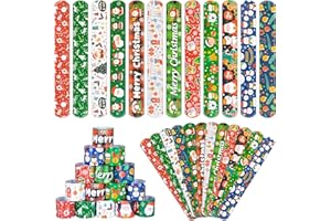 RICEDUO 36 Pieces Christmas Slap Bracelets for Kids, 12 Styles Colorful Christmas Slap Wristbands Bulk for Kids Christmas Party Favors Toys Prizes Goodie Bags Fillers