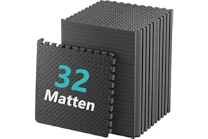 JIGERJS [32 PCS] Foam Mats,30X30cm Interlocking Floor Mats,Gym Floor Mats,Foam Exercise Mats,Interlocking Puzzle Eva Floor Tiles,Non Slip Rubber Cushion For Home Workout,Bonus Adhesives,12"X12"