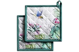 Maison d' Hermine Topflappen, 100% Baumwolle, 2er-Set (20cm x 20cm) Oster-Hotpads, hitzebeständig, mit Schleife-Topfhalter zum Backen, Grillen, Zuhause, Tropiques – Frühling/Sommer