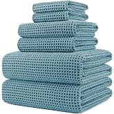 Polyte Set of 6 Waffle Microfiber Bath Towels Quick Dry 430gsm