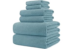 Polyte - Juego de Toallas de baño de Microfibra antipelusa - Secado rápido - Punto gofrado - Grande: 152,4 x 76,2 cm - Pack de 6
