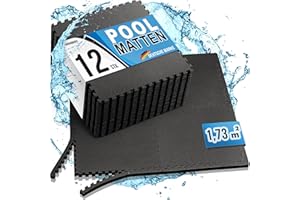 bonsport Pool Unterlegmatte Poolmatte 12 Stück - Bodenschutz Matte für den Pool/Planschbecken - Bodenfolie Bodenmatte Poolunterlage Bodenschutz schwarz