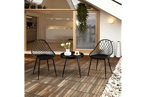 buybyroom Balkonmöbel Kleiner Balkon 2 Personen, Kleiner Tisch mit 2 Stühlen, Bistrotisch Mit 2 Stühlen, Terrasse & Garten, Mit Verstellbaren Füßen, Schwarz