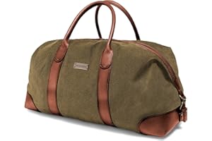 DRAKENSBERG Canvas Leder Weekender 'David' (60cm) große Reisetasche Herren Damen, wasserabweisend, erweiterbar | 60L, Oliv-Grün, DR00126