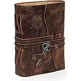 Kompass Leder Notizbuch handgefertigtes Leder Tagebuch mit Büttenrand Papier Braun