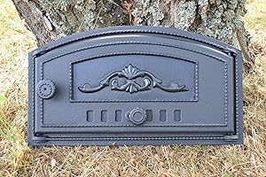 SEZAM Backofentür aus Gusseisen mit Luftregulierung, nach rechts öffnend, Pizzaofentür - Brotofen - Steinofentür, 48,5 x 6,5 x 27,5 cm - halbrund, schwarze Bemalung