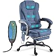 Blisswood 8 Point Massage Office Chair For Home Office,Executive Office Chair With Footrest 130° Reclining Computer Desk Chairs Adjustable Height 360° Swivel Recliner Chair (Linen Blue)