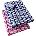 vibifabric Cotton Bath Towels 75cm x 150cm Size- Pack of 2pcs - Pink/Blue Check