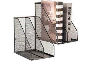 ASIFMTHOT Zeitschriftensammler Metall Buchstütze, Schwarz stehsammler 2 Fächer, büro organizer schreibtisch, dekorative zeitschriftenständer, （ 2 Stück）