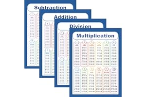 Youngever Lot de 4 Affiches Mathématiques de 60CM x 45CM, Tableau de Division de Multiplication et de Soustraction, Affiches Educatives Plastifiées, Affiches Pédagogiques, Affiches de Salle de Classe