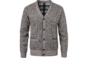 KTWOLEN Męski kardigan slim fit zapinany na guziki, dzianina, z podszewką z polaru, z długim rękawem, prążkowany, płaszcz z przednimi kieszeniami