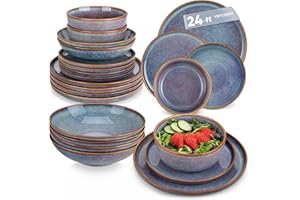 vancasso Playa Dinner Sets for 6 People, 24 Pieces Stoneware Plates and Bowls Set, Scratch Resistant Dinnerware Sets for Everyday Dining, Dishwasher and Microwave Safe, Lavender Blue