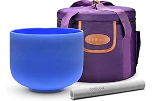 TOPFUND Blue G Note Crystal Singing Bowl Throat Chakra 8 inch with Heavy Duty Carrying Case and Suede Striker