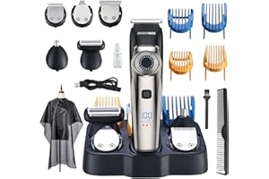 ‎BARBERBOSS BarberBoss Haarschneider - Bartschneider für Männer, Nasenhaartrimmer, 39 Schnittlängen, Kammaufsätze, Präzisionswahlrad, Keramikklinge, wasserdicht, Öl & LED-Anzeige, QR-6083