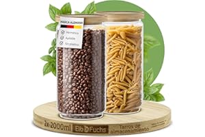 ElbFuchs® Juego de tarros de almacenamiento con tapa de 2000 ml (2 piezas) de vidrio de borosilicato, tarros de almacenamiento herméticos, juego de recipientes de vidrio para especias y alimentos