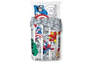 Jay Franco Marvel Comics Comic Cool Juego de Ropa de Cama Infantil 100% Algodón 135 x 200 cm Tamaño Cama Individual - Funda Nórdica + Funda de Almohada 50 x 70 cm