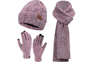 Bequemer Laden Damen Winter Warm Beanie Mütze Touchscreen Handschuhe und Lang Schal Set mit Fleece Gefütterte, Thermo Wintermütze Strickmütze Schals Winterhandschuhe Strickhandschuhe Frauen Geschenk