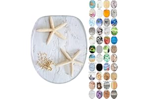 Sanilo Abattant WC frein de chute, Grande sélection de lunettes de toilette avec abaissement automatique, Fixation facile (Étoile de mer gris)