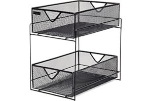 Mind Reader CABASK2T-BLK - Organizador de accesorios, almacenamiento de suministros, manualidades de maquillaje, oficina, cocina, metal, 8.25 pulgadas de largo x 12.5 pulgadas de alto, malla negra de