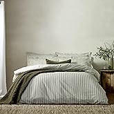 Yard Hebden Striped Duvet Cover Set (Olive-Double) | 100% Cotton Reversible Striped Bedding Soft Breathable Comfortable