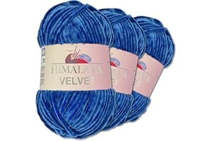 Wohnkult Himalaya - Velvet Dolphin - Lot de 3 pelotes de 100 g de laine - 40 couleurs au choix - Fil chenille à tricoter - Pelucheux et brillant - Pour accessoire, vêtement et couverture - 90029, Bleu