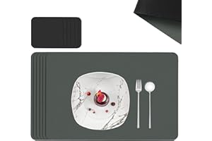 ‎SÄNGER SÄNGER | Untersetzer & Platzsets abwaschbar aus Kunstleder 12 teilig, Platzdeckchen Tischuntersetzer für 6 Personen-rutschfest doppelseitig wasserdicht- Tischset Untersetzer Grau Schwarz 44,5 * 30cm