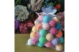 BATH BUBBLE AND BEYOND Mrs Bumblebaths -30 Mini Bath Bombs Marbles Chill Pills Fizzies Assorted Mixed Assortment Wedding Favours Organza Bag Gift Wrapped Set