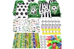 BJPERFMS 84 PCS Football Party Drawstring Bags, Football Party Bags Fillers with Football Keyring Bracelet Whistles Tattoos Football Party Bags Decorations for Kids Birthday Christmas Gifts