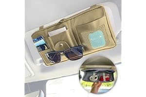 ‎MYGADGET MyGadget Auto Sonnenblende Organizer aus Kunstleder - mit zusätzlicher Innentasche - PKW Innenraum Zubehör für Reise mit u.a. Brillenhalter - Creme