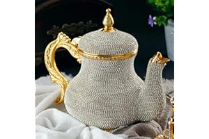 DEMMEX Tetera hecha a mano impresionante turco marroquí de oro árabe con cristales de estrás, 20,3 x 17,8 cm