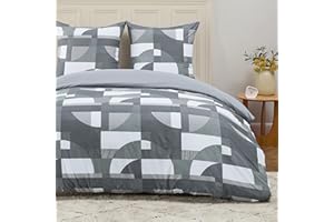 BEDSURE Pościel 200 x 200 cm, 3-częściowy komplet pościeli 200 x 200 cm z 2 poszewkami na poduszkę 80 x 80 cm, Öko-Tex, geometryczny wzór, na łóżko podwójne, z zamkiem błyskawicznym, miękka i nie