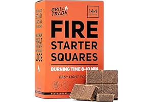 GRILL TRADE Barbecue Lighter Fire Starter Pack of 144 for BBQ Grill, Camping Fire, Wood Stove, Pellets, Fireplace - The Best Grill Accessories - 100% Natural