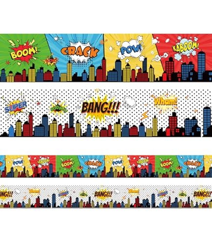 69ft Hero Theme Bulletin Board Borders - 2 Designs Classroom Decor (60 Pieces)