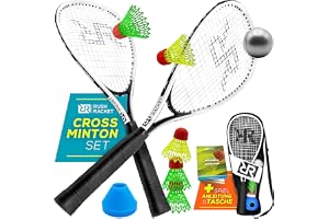 Rush Racket Set RS3 Speed Badminton Set 5 delar (2 x klubbor, 5 x fjäderbollar, 1 x softball, 8 x fältmarkering, 1 x bärväska) Crossminton Set – Turbo Badminton set – Speedbadminton set