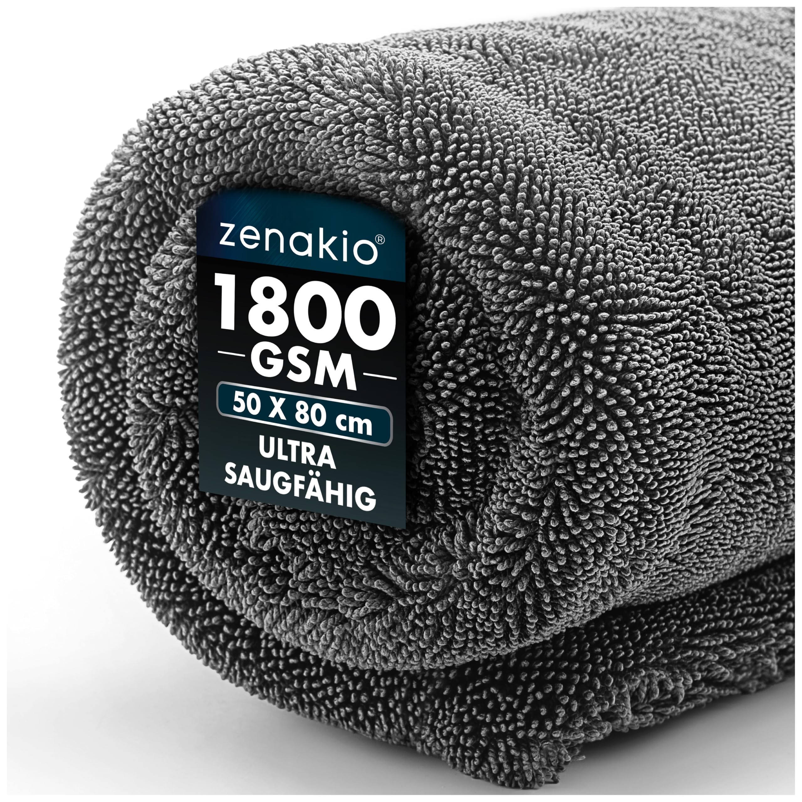 ZENAKIO Auto Trockentuch XXL 50x80 cm - 1800 GSM Ultra Saugstarkes Mikrofasertücher Auto für Autopflege und Motorrad - 1