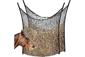 FABBAY 2 Pcs Slow Feed Hay Net Hay Feeder Hay Bags for Horses Goat Stall Trailer Horse Feeding Supplies (Black,35 x 31 Inch)