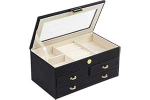 ADEL DREAM Portagioie a 3 Livelli con Fibbia in Oro Rosa, Custodia per Gioielli in Pelle PU, Regalo in Morbido Velluto per I tuoi Cari e Amici, Nerone-11-4