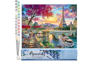 Figured'Art Pintar por Numeros Adultos Cena a orillas del Sena - Manualidades pintura acrilica Kit Cuadro DIY completo - 40x50cm sin bastidor