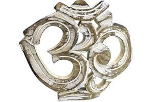 TEMPELWELT Wanddekoration Om Symbol 20 x 19 cm, Holz Mangoholz weiß braun, Wanddekoration Ursilbe, Kraftsymbol Aum spirituelle Deko